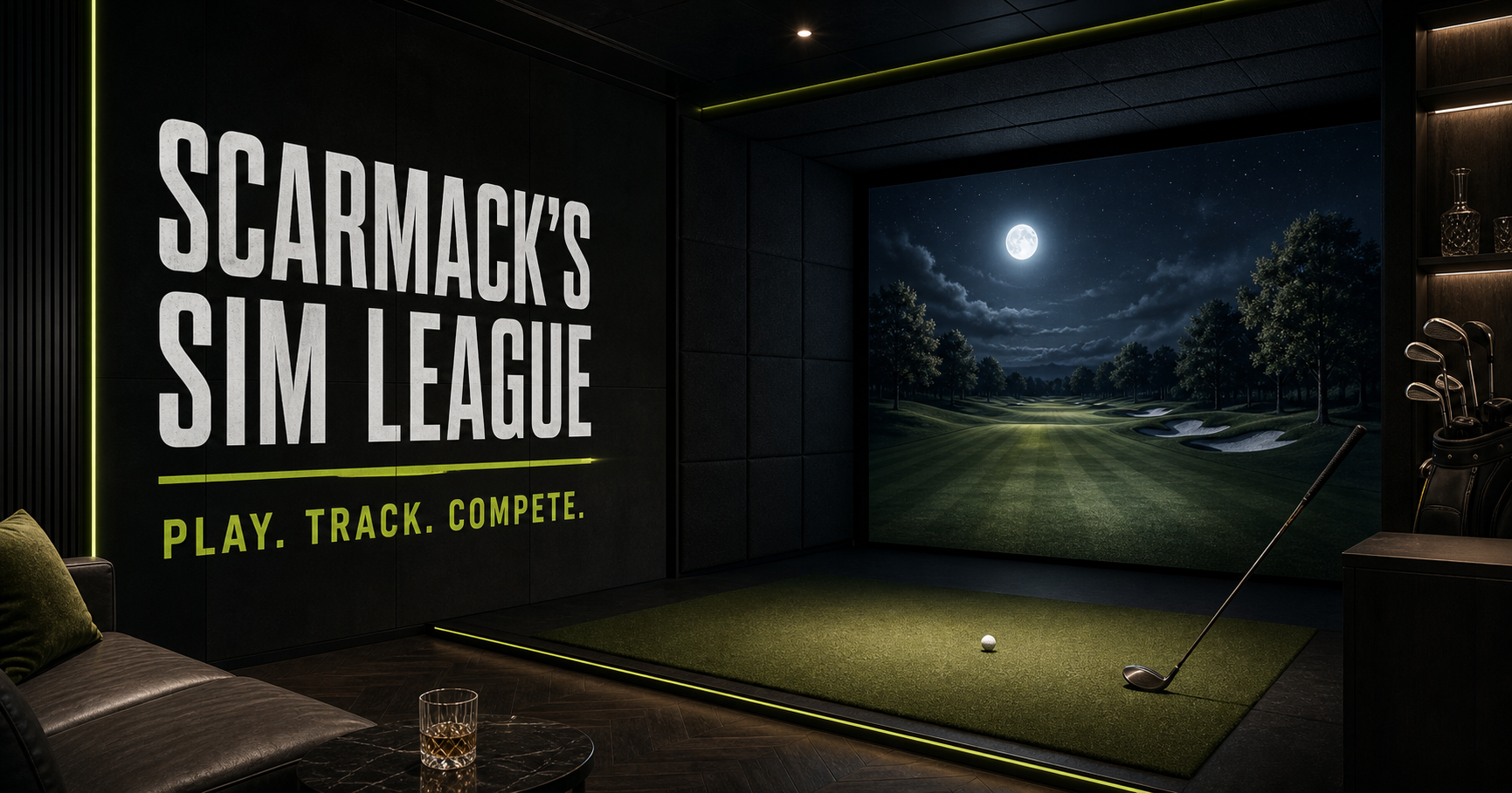Scarmack's Sim League indoor golf simulator